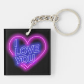 ネオン白熱［赤熱］光を放つルックピンクブルーバレンタインハートスクエア キーホルダー (裏面)