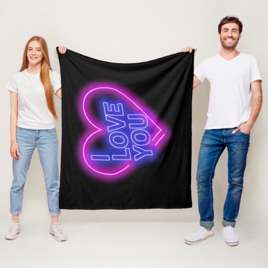 ネオン白熱［赤熱］光を放つルックピンクブルーバレンタインハート中 フリースブランケット (インサイチュ)