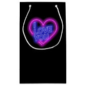 ネオン白熱［赤熱］光を放つルックピンクブルーバレンタインハート スモールペーパーバッグ (裏面)