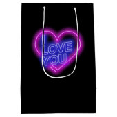 ネオン白熱［赤熱］光を放つルックピンクブルーバレンタインハート ミディアムペーパーバッグ (裏面)