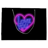 ネオン白熱［赤熱］光を放つルックピンクブルーバレンタインハート ラージペーパーバッグ (裏面)