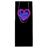 ネオン白熱［赤熱］光を放つルックピンクブルーバレンタインハート ワインギフトバッグ (裏面)