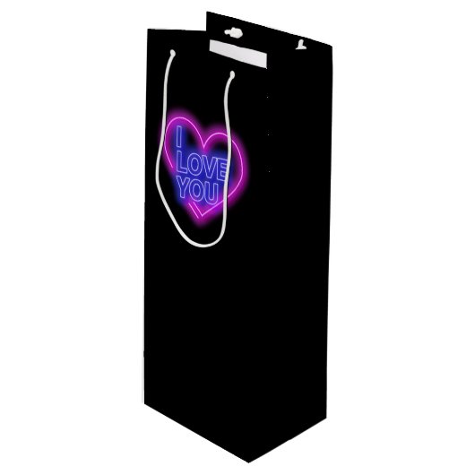 ネオン白熱［赤熱］光を放つルックピンクブルーバレンタインハート ワインギフトバッグ (正面アングル)