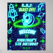 ネオン白熱［赤熱］光を放つ宇宙ロケット船ボーイズパーティー歓迎 ポスター (正面)