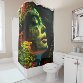 ネオン白熱［赤熱］光を放つ美しい、複雑なアートクローズアップ シャワーカーテン