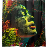 ネオン白熱［赤熱］光を放つ美しい、複雑なアートクローズアップ シャワーカーテン (正面)