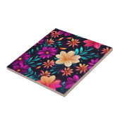 ネオン白熱［赤熱］光を放つ花びら入り花柄 タイル (側面)