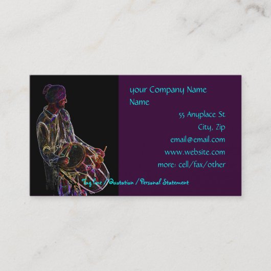 ネオン白熱Dholのドラマーの名刺のテンプレート 名刺 (正面)