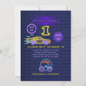 ネオン看板 レーシングカーテーマの男の子の1歳誕生日パーティー 招待状 (正面)