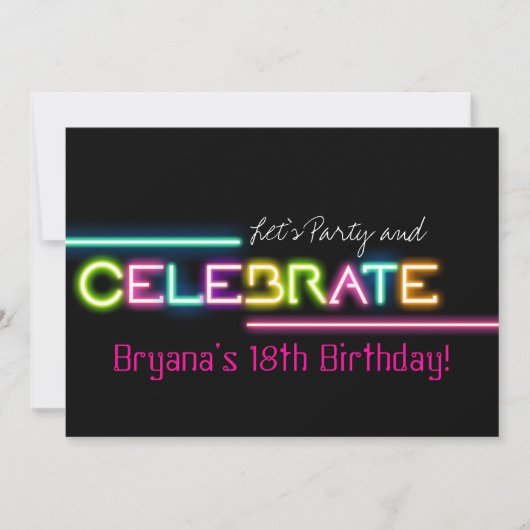 ネオン祝グローライツレイブクラブパーティー招待状 招待状 (正面)
