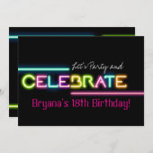 ネオン祝グローライツレイブクラブパーティー招待状 招待状 (正面/裏面)