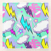 ネオン稲妻ボルト&スターパターン ガラスコースター (正面)