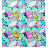 ネオン稲妻ボルト&スターパターン シャワーカーテン (正面)