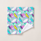 ネオン稲妻ボルト&スターパターン バスタオルセット (ウォッシュタオル)