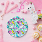 ネオン稲妻ボルト&スターパターン ペーパープレート (パーティー)