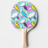 ネオン稲妻ボルト&スターパターン 卓球ラケット (正面)