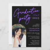 ネオン紫色の標識スクリプトおもしろい卒業写真アーチ 招待状 (正面)