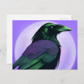 ネオン紫色の背景に烏のスケッチ ポストカード (正面/裏面)