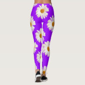 ネオン紫色の背景に白いジャスミン レギンス (裏面)