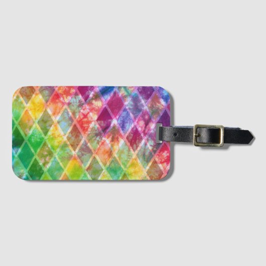 ネオン絞り染めウォーターカラーハーレキンアーガイル ラゲッジタグ (正面横)