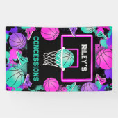 ネオン絵を描グランジ（ばちゃばちゃ）跳ねるバスケットボール権 横断幕 (横)