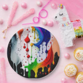 ネオン絵を描ドカラフルリップ(ばちゃばちゃ)跳ねる3D ペーパープレート (パーティー)