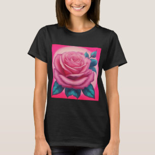 ネオン絵を描ピンクのバラ Tシャツ