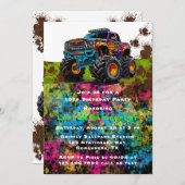 ネオン絵を描モンスタートラックボーイバースデーパーティー 招待状 (正面/裏面)