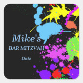 ネオン絵を描(ばちゃばちゃ)跳ねるカラフル スクエアシール (正面)