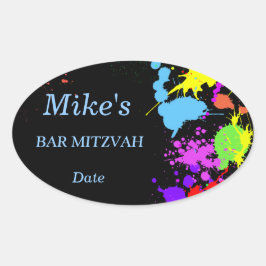 ネオン絵を描(ばちゃばちゃ)跳ねるシール/ラベル 楕円形シール