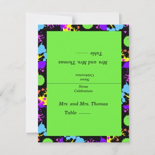 ネオン絵を描(ばちゃばちゃ)跳ねるテーブル、エスコートカード 招待状 (正面)