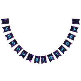 ネオン絵を描（ばちゃばちゃ）跳ねるハッピーバースデー バンティングフラッグ