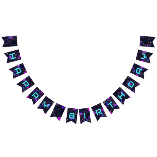ネオン絵を描(ばちゃばちゃ)跳ねるハッピーバースデー バンティングフラッグ (全)