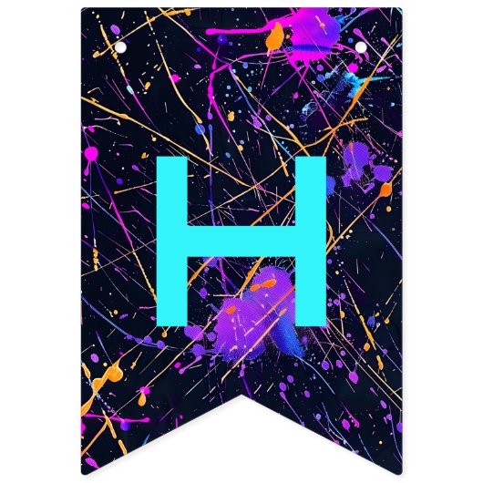 ネオン絵を描（ばちゃばちゃ）跳ねるハッピーバースデー バンティングフラッグ (第2の旗)