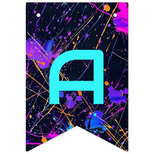 ネオン絵を描（ばちゃばちゃ）跳ねるハッピーバースデー バンティングフラッグ (第3の旗)