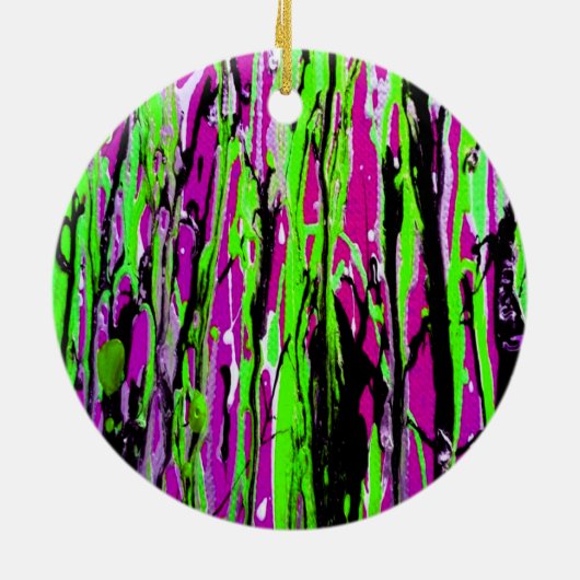 ネオン絵を描（ばちゃばちゃ）跳ねるパープルグリーンとブラック セラミックオーナメント (裏面)
