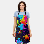 ネオン絵を描（ばちゃばちゃ）跳ねる抽象芸術アート エプロン (着用した状態)