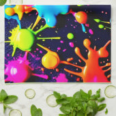 ネオン絵を描（ばちゃばちゃ）跳ねる抽象芸術アート キッチンタオル (折り畳み)