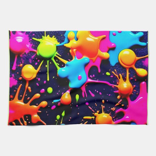 ネオン絵を描（ばちゃばちゃ）跳ねる抽象芸術アート キッチンタオル (横)