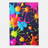 ネオン絵を描（ばちゃばちゃ）跳ねる抽象芸術アート キッチンタオル (縦)