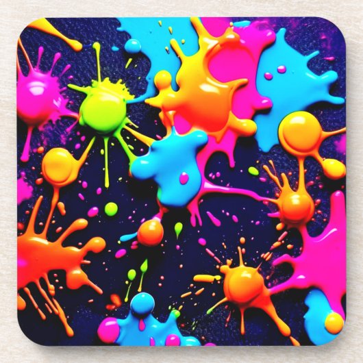 ネオン絵を描(ばちゃばちゃ)跳ねる抽象芸術アート コースター (正面)