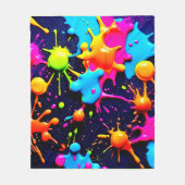 ネオン絵を描(ばちゃばちゃ)跳ねる抽象芸術アート フリースブランケット (正面)