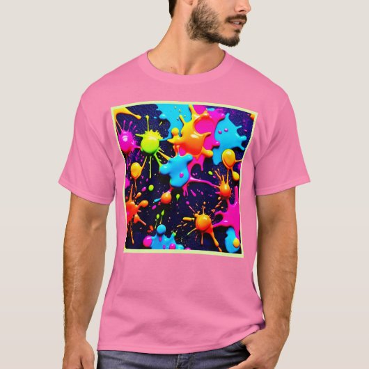 ネオン絵を描(ばちゃばちゃ)跳ねる抽象芸術アート Tシャツ (正面)