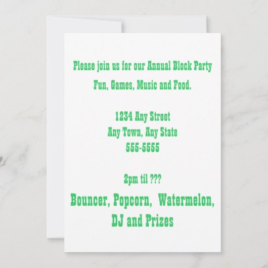 ネオン絵を描(ばちゃばちゃ)跳ねる、ブロックパーティの招待状 招待状 (裏面)