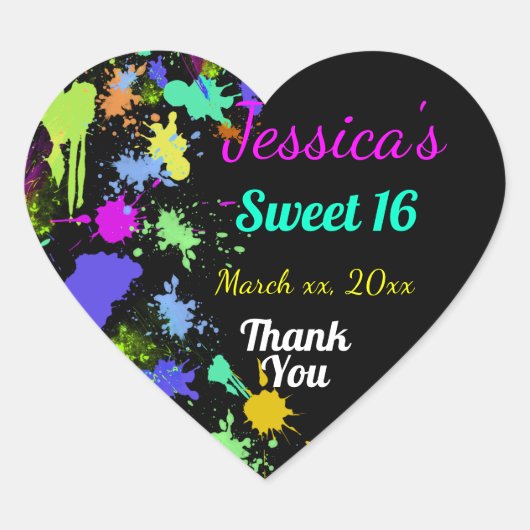 ネオン絵を描(ばちゃばちゃ)跳ねるSweet sixteenありがとう ハートシール (正面)