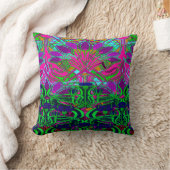 ネオン緑およびショッキングピンクの花園パターン クッション (ブランケット)