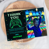 ネオン緑のアーケードビデオゲームの誕生日写真 サンキューカード