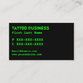 ネオン緑のグランジなハートの入れ墨の名刺 名刺 (裏面)