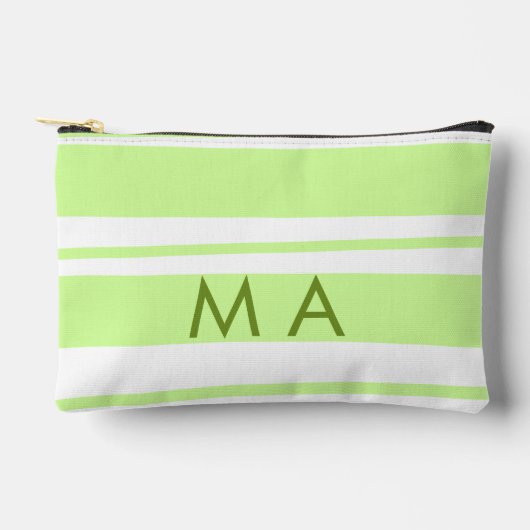 ネオン緑のストライプ文字ギリシャ文字モノグラム アクセサリーポーチ (正面)