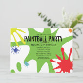 ネオン緑の割れたSplatのカスタムなペイントボールのパーティー 招待状 (スタンド正面)